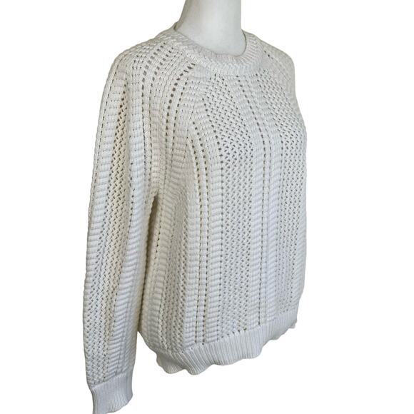 T TAHARI Women's Open Knit Cotton Blend Crewneck Sweater Chunky Knit Fisherman - Picture 12 of 16